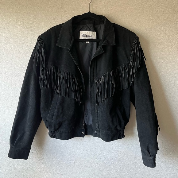 Wilson Jackets & Blazers - Wilson Black Bomber Jacket with Fringe Details